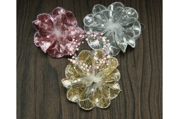 Sequin lace flower (No center), 7-9cm, Pack of 3